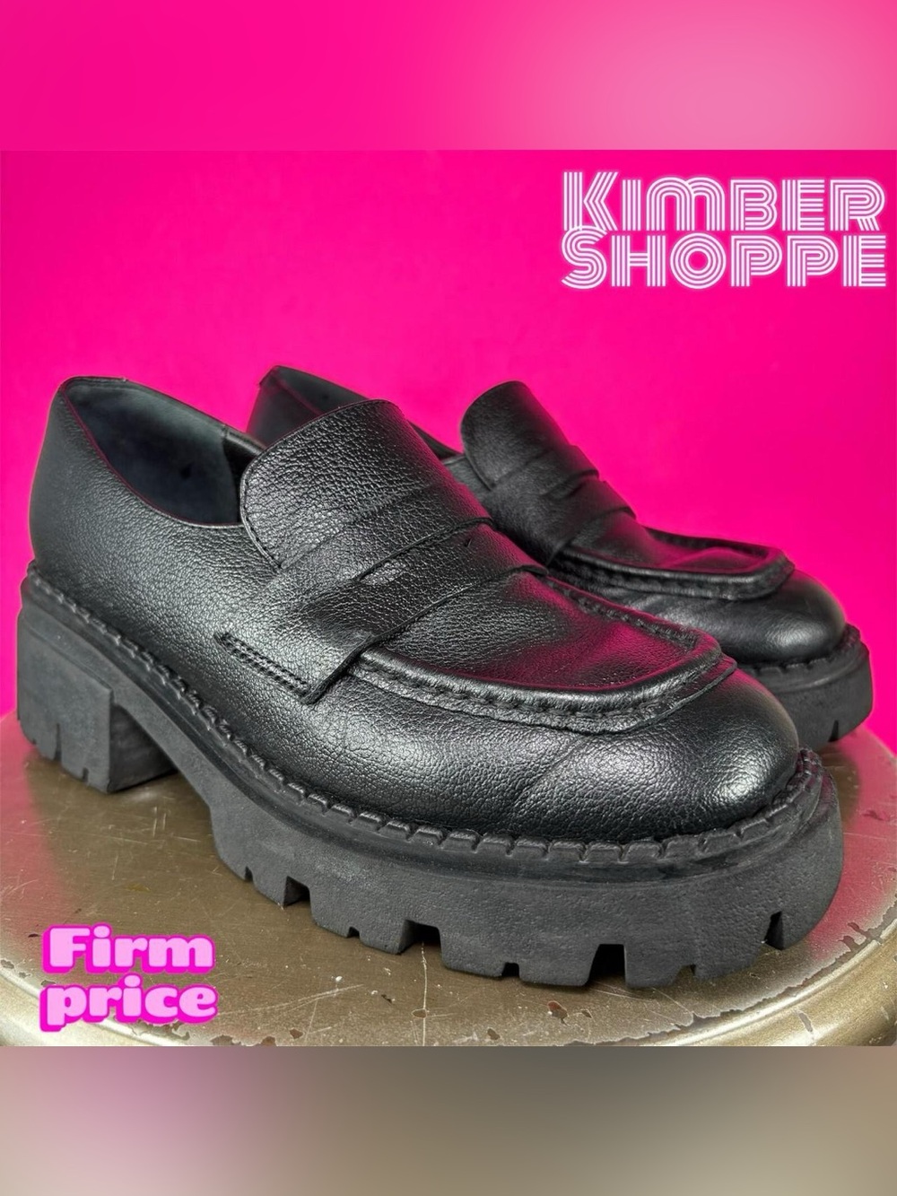 Seychelles Meridian Black Leather Chunky Lug Sole Loafer US 6 UK 3.5 EU 36.5